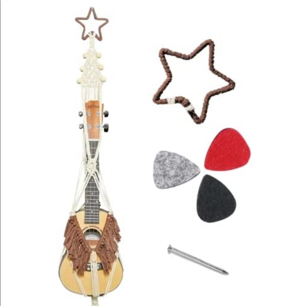 Macrame Ukulele Wall Hanger- brown and white